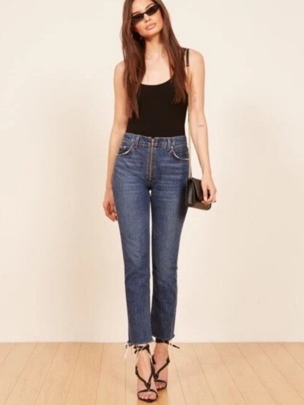 Reformation Julianna Zip mid rise straight leg crop jeans Sz 27 mid wash